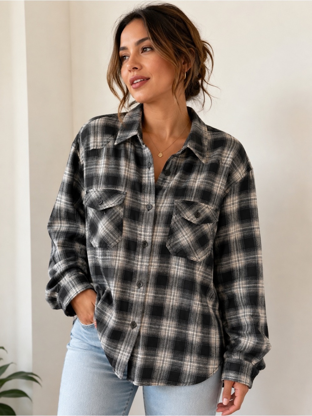 Wild Fable Women’s Plaid Flannel Button-Down Shirt Size XL NWT